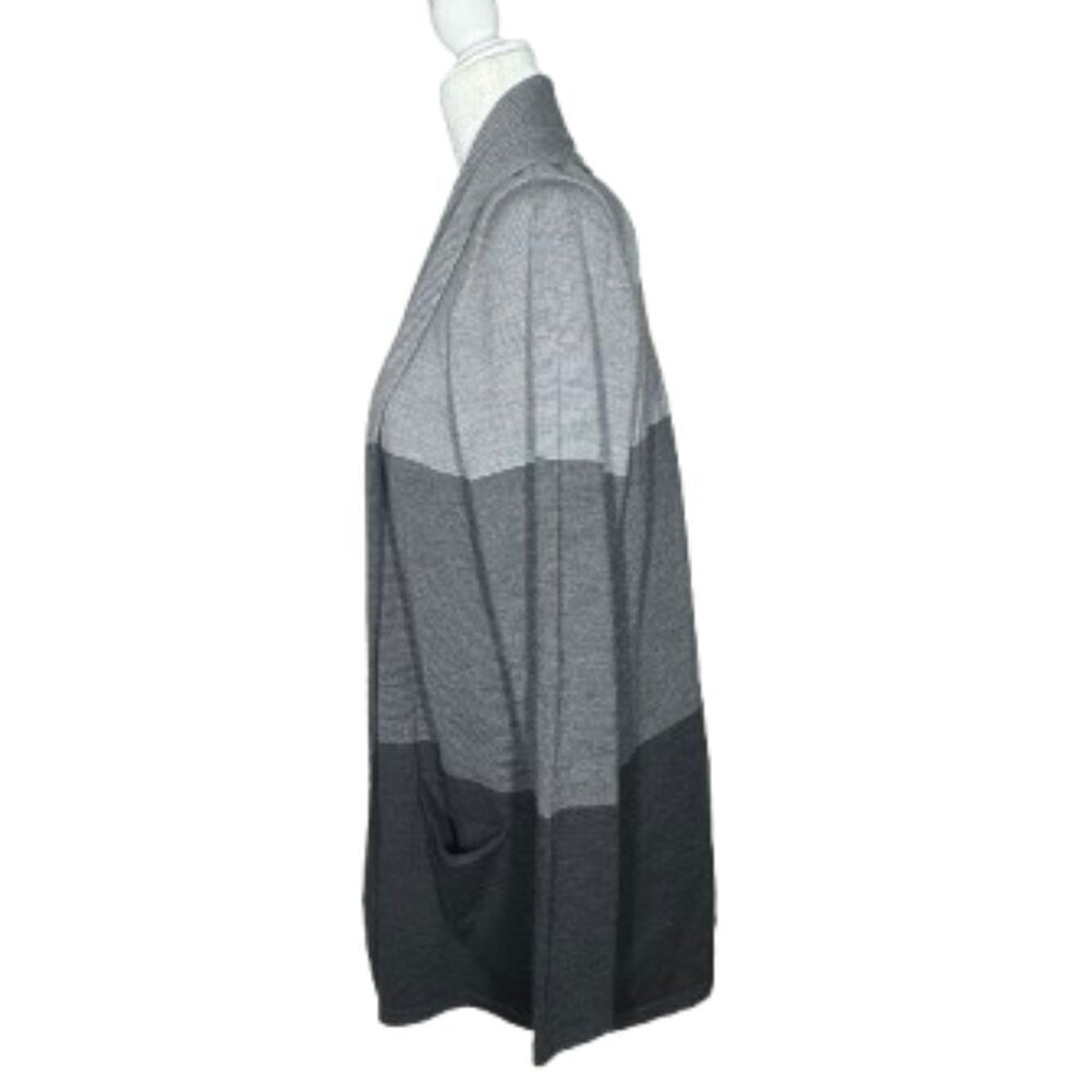 Eileen Fisher Merino Wool Gray Black Long Open Front Cardigan Large - Picture 2 of 8